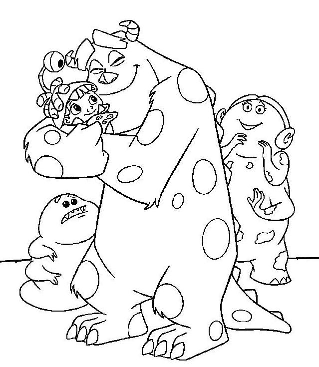 coloriage la fillette se fait caliner par les monstres